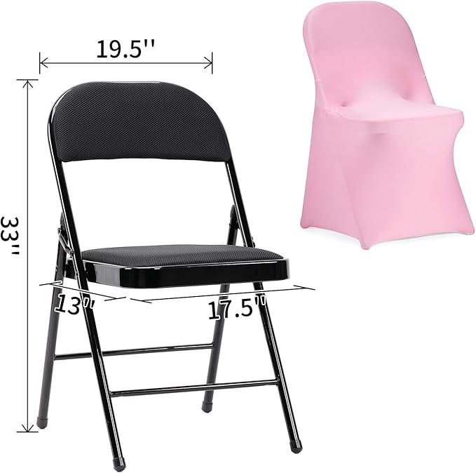 Peomeise Stretch Spandex Folding Chair Cover for Wedding Party Dining Banquet Event (Pink,6pcs)
