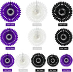 BEISHIDA Black Purple White Hanging Honeycomb Round Paper Fans Decoration Set for New Year Baby Shower Halloween Birthday Wedding Photo Booth Backdrops Anniversary Paper Party Supplies 11packs
