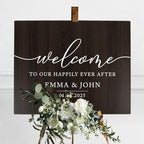 Andaz Press Large Wooden Welcome Sign for Wedding, Rustic Welcome Sign 16" x 20" Custom Names & Date, Woodland Wedding Signage, Dark Walnut MDF Wood Finish Wedding Reception Indoor Outdoor Signs