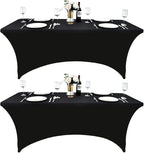 2-Pack 8ft Black Spandex Table Covers for Rectangle Folding Tables - Washable Elastic Tablecloth - Ultimate Fitted Table Protector for Birthday Parties, Trade Shows, Banquet