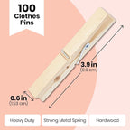 Juvale Wooden Clothespins & Hanging Clips - 100 Pack, 3.9x0.6x0.6in, Natural Wood, Modern - Heavy Duty Laundry Clips for Outdoor Clothesline - Clothespins for Crafts & Photo Displays