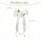 6PCS Wedding Car Door Handle Flowers, White Artificial Cars Rearview Mirror Bouquet Flower Bowknot Ribbon Decors, Just Married Automotive Decoration Accessories for Door Handles and Rearview Mirrors