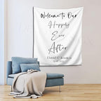 Welcome to Our Happily Ever After Backdrop - Custom Tapestry With Names and Date, Rustic Wedding Sign, Personalized Calligraphy Banner for Ceremony, Arch, Reception