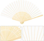 URATOT 48 Pieces White Folding Fans Silk Bamboo Folding Fans Handheld Fan for Wedding, Party Decoration