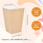 150 Pcs Popcorn Boxes, 22-27 Oz Mini Paper Popcorn Box, Oil-Proof Kraft Paper Popcorn Bags, Popcorn Container for Movie Theater Carnival Birthday Party Supplies(3.54 x2.48 x5.35 Inch)