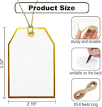 100Pcs Gold Gift Tags with String Attached Foil Gold Frame Large White Paper Gift Tags Presents with 65 Ft Jute Twine for Christmas Holiday Baby Shower Wedding Birthday Gift Wrap Tags