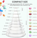 10 Tiers Macaroon Tower Stand with 8'' Silicone Tongs, Round Macaron Tower Cake Display Rack Plastic Cupcake Stand Macarons Desserts Serving Tray for Birthday Wedding Party Decor (10 Tiers with Tongs)