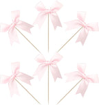 24 PCS Bow Cupcake Toppers Bowknot Coquette Bow Girls Birthday Cake Decorations Bow Cake Toppers Bowknot Cupcake Picks for Baby Shower Birthday Wedding Bridal Engagement Party Supplies Pink