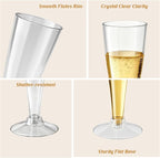 100 Pack Clear Champagne Flutes Plastic Wine Glasses Disposable, 4.5 Oz Transparent Mimosa Glasses for 2025 Wedding Birthday Party Supplies, Bulk Toasting Cocktail Cups