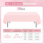 10 Pack Pink Tablecloths for 8ft Rectangle Tables 60 x 126 Inch - Polyester Table Cover Stain and Wrinkle Resistant Washable Fabric Table Clothes for Wedding Party Banquet Reception Restaurant