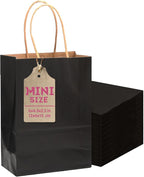 qiqee 25 Pcs Black Mini Paper Gift Bags 6"x4.5"x2.5" with Handles Small Brown Kraft Party Favor Treat Bags Multiple Uses (Mini size)