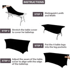 IVAPUPU 2 Pack 4FT Table Cloth for Rectangular Fitted Events Stretch Black Table Covers Washable Spandex Spring Tablecloth Protector for Party, Wedding, Cocktail, Banquet, Festival