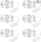 Minetom 6 Pack Fairy Lights Battery Operated String Lights - 7ft 20 LED Waterproof Silver Wire Firefly Lights Waterproof for DIY Crafts Wedding Décor Table Mason Jars Party, White