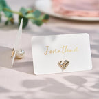 UNIQOOO 12Pcs Decorative Gold Love Heart Place Card Holders Bulk, Romantic Name Card Stands Set, for Wedding Engagement Decor, Table Setting, Business Card, Name Tag, Party Food Labels