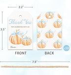 50pcs Little Pumpkin Thank You Tags, Pumpkin Bow Fall Theme Favor Tags for Boy Coquette Baby Shower and Birthday Party Gift Wrapping Decoration (Blue Bow)