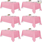 Fitable Pink Rectangle Tablecloths for 6 Foot Tables, 6 Pack - 70 x 108 Inches - Stain Resistant and Washable Table Clothes, Polyester Fabric Table Covers for Wedding, Party, Banquet, Buffect