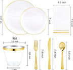 Festiva 350Pcs Gold Plastic Plates - White and Gold Dinnerware Set Disposable include 10" & 7" Plates,Cups,Silverware,Napkins -serve 50 Guests Perfect for Wedding& Birthday &Summer Party