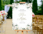 Boho Greenery Wedding Welcome Sign, White Roses To Our Wedding Signs