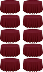 10 Pack Burgundy Round Tablecloths - 120 Inch, Polyester Table Cover for Round Table, Stain and Wrinkle Resistant Washable Fabric Tablecloth, Polyester Tablecloth for Wedding Banquet Parties