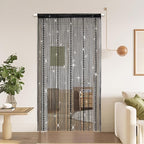 Hysenm Door String Curtains 39x79 Inch Black Panel Soft Balls Romantic Glitter Fringe Room Divider Home Décor Wedding Girls Bedroom Window Living Room Backdrop Party Doorways Closet