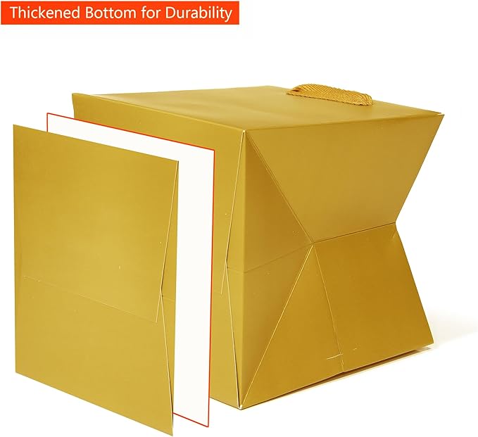 Gold Paper Gift Bag Small Square Bottom Kraft Paper Bags with Handles for Wedding Baby Shower Birthday Party (Gold, 4 x 4 x 4 in, 10 CT)