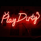 Play Dirty Neon Sign Red Letter LED Neon Lights Signs Devil Neon Signs for Wall Decor Satan Neon Lights for Bedroom Dimmable Red Words Neon Light Up Sign for Bar Man Cave Party Decor