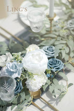 Ling's Moment Flower Garland - 6FT Eucalyptus & Rose - Sweetheart Table Decor for Wedding Reception, Artificial Arch Floral Garland for Mantle, Christmas, Beach Decoration, Dusty Blue & White