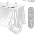 TURSTIN 8 Packs White Satin Tablecloth 102 x 58 Inch Overlay Satin Table Cover Rectangle Bright Silk Tablecloth Smooth Fabric Table Decoration for Wedding Banquet Party Events