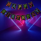 Glow Party Happy Birthday Banner Decoration（Already Assembled）, 80s Birthday Banner Let's Glow Party Decorations, Glow in the Dark Party Supplies, Neon Party Birthday Decorations