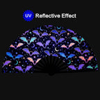 UV Glow Rave Fan, Bamboo Folding Clack Hand Fan for Men Women (Multicolored Bats, Large 13")