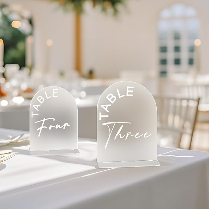Frosted Arch Wedding Table Numbers 1-20 with Stands, 5x7 Inch Acrylic Arch Sign with Holder for Wedding Reception Table Centerpiece Decoration