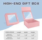 TIACABO Pink Gift Box with Window,7.5"x7.5"x3.1" Bridesmaid Boxe for Gifts Giving,Birthday Gift Boxes with Magnetic,Closure Lid Gifts Boxes for Presents,Cute Box,Luxury for Gift Packaging