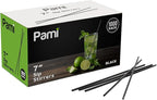 PAMI 1000 Disposable Plastic Cocktail Straws Stir Sticks, Coffee Stirrers for Hot & Cold Drinks, Ideal for Bars and Home (Black 7'')