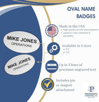 Custom Engraved Name Tag Badges – Personalized Identification with Pin or Magnetic Backing, 2.8 Inch Oval, European Gold/Black