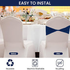 Kinlop 50 Pcs Spandex Chair Sashes Bows Chair Bands Slider Sashes for Covers Elastic Bands Ties Without Buckle Decorations for Wedding Party Events Ceremony Birthday(Navy Blue)