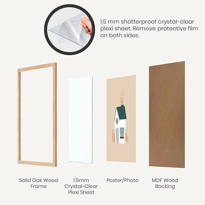 Opposite Wall - 11x17 in - Natural Solid Oak Wood Picture Frame - Lightweight, Versatile & Shatterproof - Wall Hanging Poster or Photo Frame - Wall Decor for Office, Gallery & Home - 2 Pack