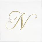 Gift Boutique 100 Gold Monogram Cocktail Napkins Letter N Disposable Paper Pack Elegant Metallic Golden Foil Hand Napkin for Powder Room Wedding Holiday Birthday Party Baby Shower Decorative Towels