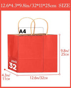 qiqee 100PCS Large Gift Bag with Handles Bulk 13"x4.5"x10" Gift Bags Kraft Red Multiple Uses (32x11x25cm,Wide Large)