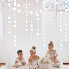 46 Ft White Iridescent Circle Dots Garland Hanging Holographic Polka Dots Streamer for Birthday Bachelorette Engagement Wedding Bridal Shower Galaxy Pastel Winter Christmas Party Decorations Supplies