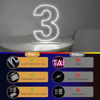 Number 3 Neon Sign for Birthday, 16.54" Cool White USB Battery Powered Led Neon Sign for Party Wedding Anniversary Decor Light Sign (Number 3)