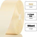 NESCCI 100 Yards Ribbon,1-1/2 Inch Ivory Satin Ribbon,Single Face Satin Ribbons,Perfect for Gift Wrapping,Wedding Decoration,Handmade Bows,Wrapping Bouquet, Halloween, Christmas