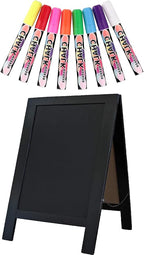Rustic Whitewash Double Sided Chalkboard with 8Pcs Liquid Chalk Markers, 7.5"*8.6" Tabletop Stand, Small Countertop Chalkboard Easel for Menu, Kitchen, Restaurants, Bar, Wedding and Home Decor (Black)