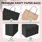 METRONIC 25 Pack Large Black Paper Gift Bags 16X6X12 Inches, Shopping Kraft Paper Bag with Handles, Small Business, Boutique, Gift Wrap, Bulk