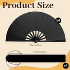 4PCS Large Chinese Folding Fans with 4 Fan Sleeves, Chinese Kung Fu Tai Chi Fans, Clacking Fans for Line Dancing, Popping Fans for Line Dancing for Adult(Black)
