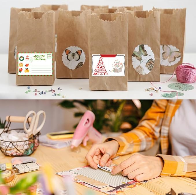 100-1000pcs Custom Stickers Merry Christmas Stickers Personalized Labels Adhesive Xmas Decorative Envelope Seals Stickers for Cards Gift Boxes (Round Kraft -10)