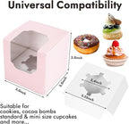 JCD 70 packs Pink Cupcake Boxes Individual Cupcake Container 3.5" x 3.5" x 3.5" Auto-Pop up Single cake Box for Bakery Gift Giving(70 Boxes+70 Inserts) (Pink/70Pcs)