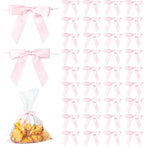 50Pcs Light Pink Twist Tie Bows for Gift Wrapping 2.5" Satin Ribbon Bow for Treat Bags Balloons Birthday Party Favors Wedding Decorations