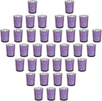 Purple Mercury Glass Tea Light Holders Set of 36 - Elegant Votive Candle Holders for Weddings, Showers and Home Decor - Perfect for Table Centerpieces and Parties (Glass, Purple)
