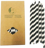 Biodegradable Black Striped Paper Straws, Pack of 100 Disposable Black White Stripes Paper Drinking Straw for Restaurants, Juices, Smoothies