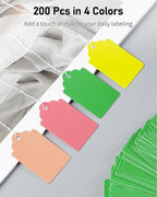 Uniclife 200 Pcs Price Tags with String Attached 1.8 Inch Writable Colored Hang Tag String Tags for Pricing Clothing Jewelry Price Display Labels Blank Merchandise Marking Paper Tag, 1.8" x 1.05"